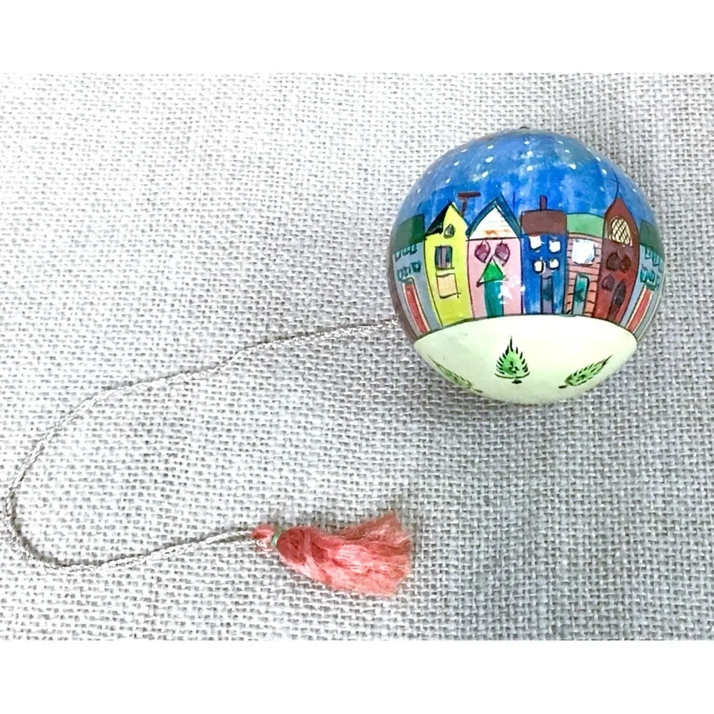 Santa Claus Neighborhood Lacquered Decoupage Ball Ornament Christmas Whimsical